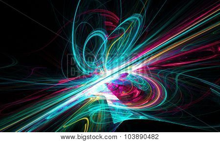 Shining a fantastic blue line in a furious movement go beyond the horizon. Fractal art graphics