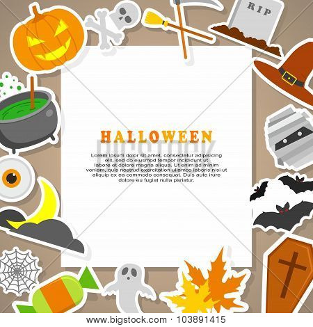 Halloween Background. Flat Icons with Frame.