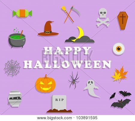 Halloween icons. Flat design Vector Illustration.