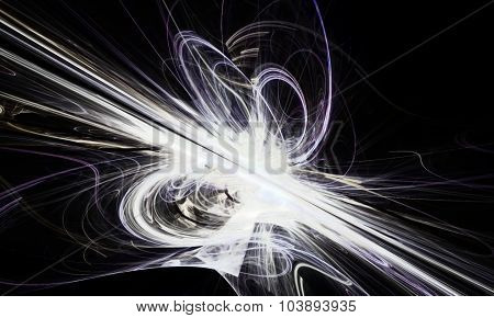 Shining a fantastic white line in a furious movement go beyond the horizon. Fractal art graphics