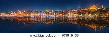 Panorama os Istanbul and Bosporus at night