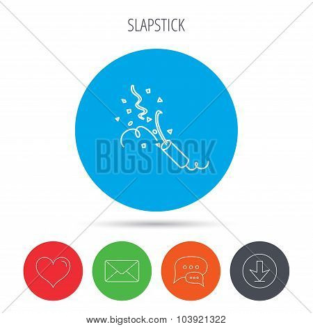 Shooting slapstick icon. Celebration sign.