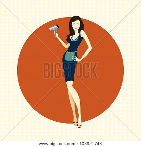 Girl hairdresser with dryer