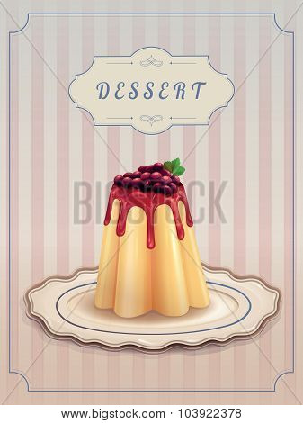 Sweet pudding with caramel and currants