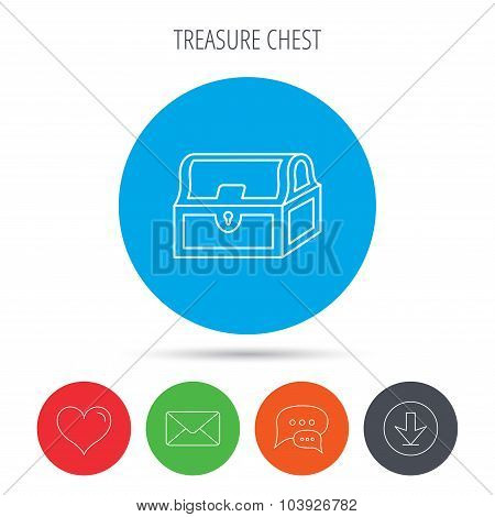 Treasure chest icon. Piratic treasury sign.