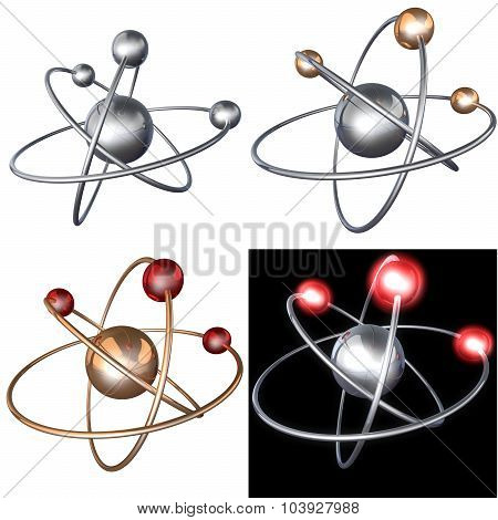 Collection. Atom Structure On A Black Background