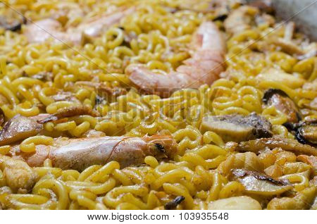Detail Of Typical Valencian Food Noodles With Prawns.