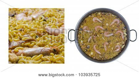 Detail Of Typical Valencian Food Noodles With Prawns. Spanish Food.