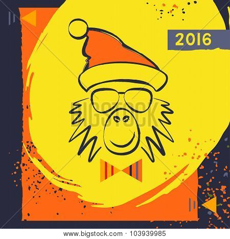 Hipster christmas red fire monkey.