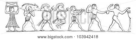 Etruscan sacrifice, vintage engraved illustration. Industrial encyclopedia E.-O. Lami - 1875.