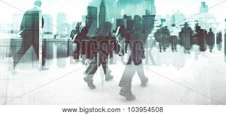 Abstract Image of Business People Walking on the Street Concept