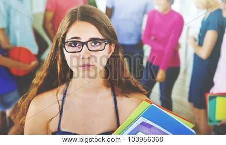 Group of Student in University Girl Depressed Sad Concept