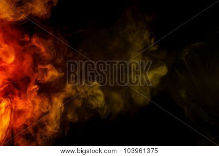 Abstract Crimson-yellow Smoke Hookah On A Black Background.