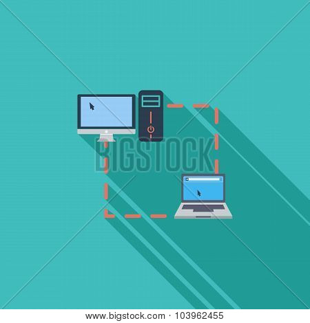 Computer sync single flat icon.