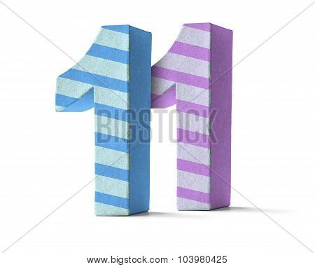 Colorful Paper Mache Number On A White Background  - Number 11