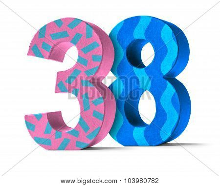 Colorful Paper Mache Number On A White Background  - Number 38