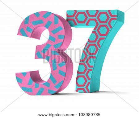 Colorful Paper Mache Number On A White Background  - Number 37