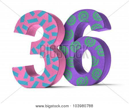 Colorful Paper Mache Number On A White Background  - Number 36