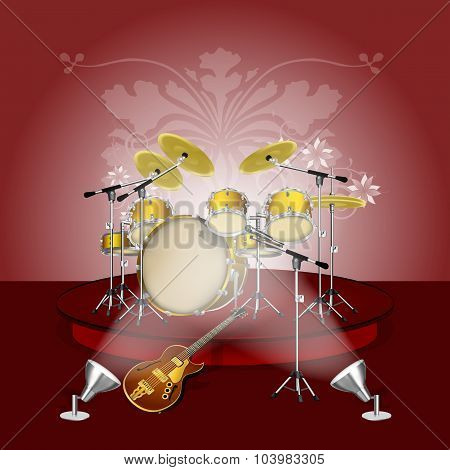 drum kit on the pedestal with lighting
