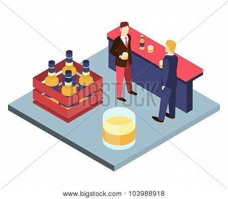 Men in suits at the bar sterilizing Isometric 3D vector illustration