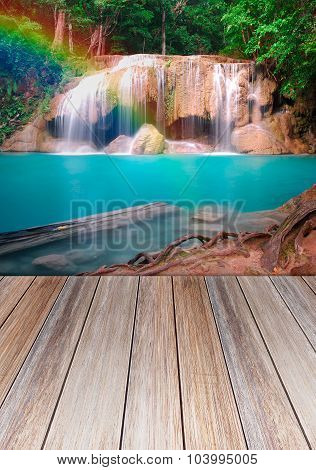 Vertical Old Wooden Texture Background and waterfall.