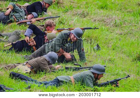 Battlefield action.The VIII International Festival of Military History and remake for the battle `1944` 6.08.2016 in Valga, Estonia