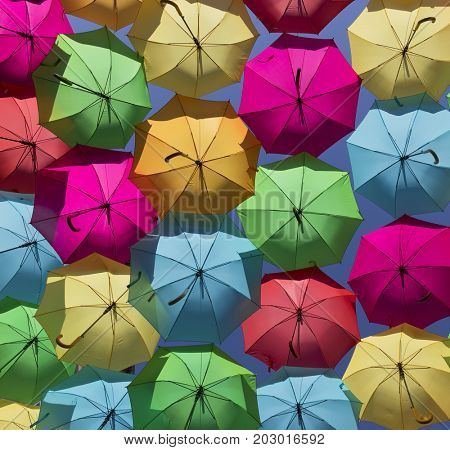 Colorful umbrellas in the sky, Agueda Portugal