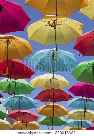 Colorful umbrellas in the sky, Agueda Portugal