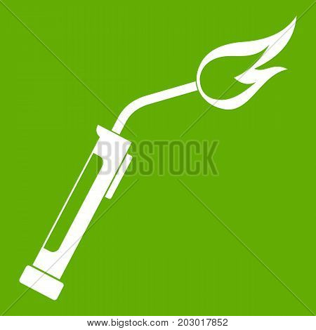 Welding torch icon white isolated on green background. Vector illustration