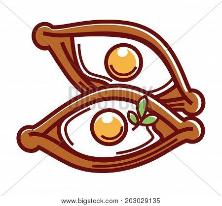 Adjarian Khachapuri of oblonged shape with raw egg and herb isolated vector illustration on white background. Delicious homemade Caucasian pastries with stuffing. Flat cakes with cheese filling.
