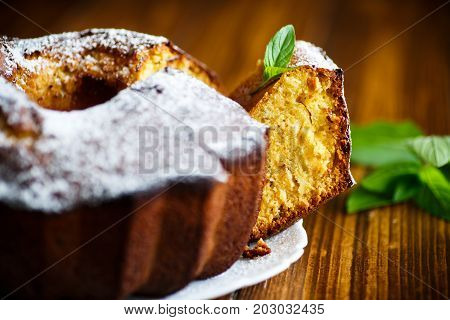 Sweet big honey cake on a white plate