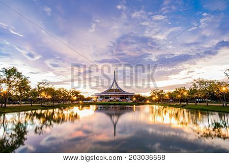 Bangkok, Thailand. - June 17, 2017 : Ratchamangkhala Pavilion at public park name Suan Luang Rama IX on sunset or evening time Bangkok, Thailand.