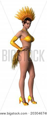3D Illustration of a beautiful showgirl isolated on white background