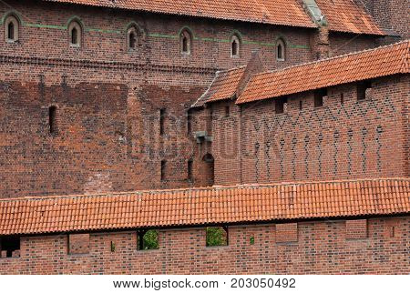 Summer day. Poland the town of Malbrock a Teutonic castle of red brick built from 1309 to 1456. Horizontal frame