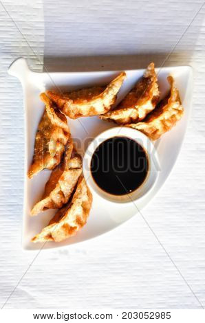 Chicken Pot Stickers, Crispy fried or steamed dumplings with sweet soy sauce