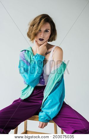 Young Girl In Vintage Windcheater Suit