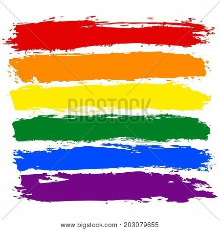 Rough paint brush stroke made in the colors of the rainbow pride flag LGBT movement. Quick and easy recolorable graphic element in technique vector illustration