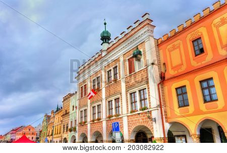 The town hall of Telc, Czech Republic. Telc is a UNESCO heritage site