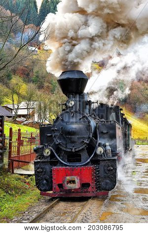 Running Wood-burning Locomotive Of Mocanita (maramures, Romania).