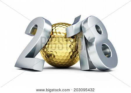 New Year 2018 golf ball gold on a white background 3D illustration 3D rendering