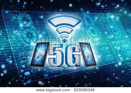 3d rendering 5G Network, 5G Connection with smartphone