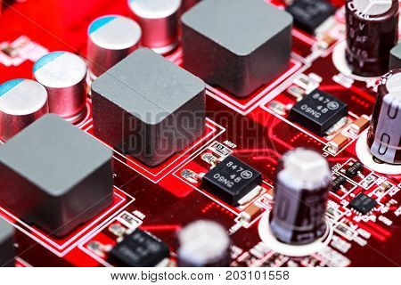 Closeup shot of modern motherboard or videocard