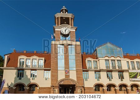 Sighnaghi Kakheti Georgia June 17, 2017: buildings of the city administration of Sighnaghi