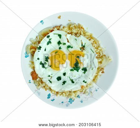 sheshryanch eggs plov. Azerbaijani cuisine dish , close up meal