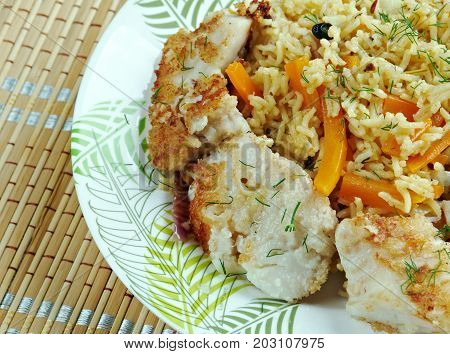 balık plov - fish pilaf.Azerbaijan cuisine , close up meal