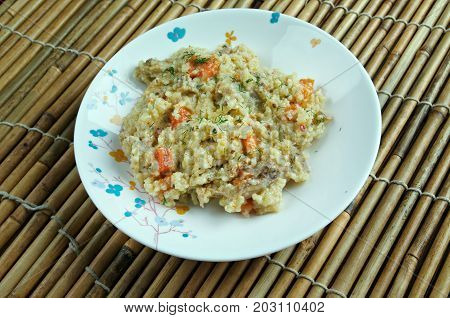 Chicken Sindhi Biryani.chicken polow.  close up meal