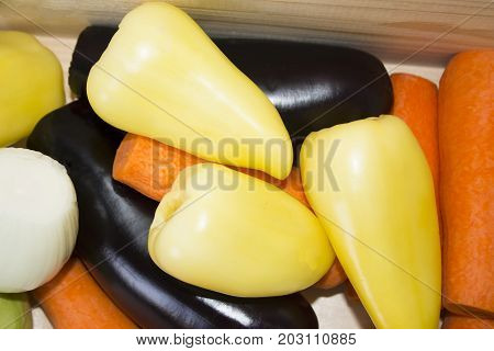 Fresh vegetables. Colorful background of vegetables. Healthy vegetable. Assortment of fresh vegetables close-up. Rich food.