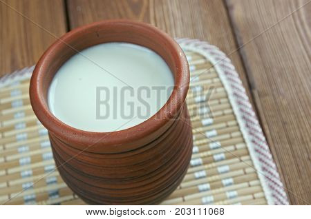 Ayran. Traditional Turkish yougurt drink.  close up meal