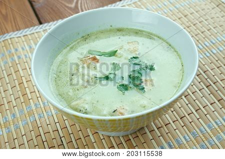 Allgauer Kasesuppe - Bavarian winter soup close up meal