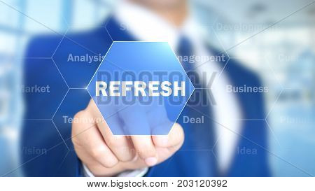 Refresh, Businessman Working On Holographic Interface, Motion Graphics